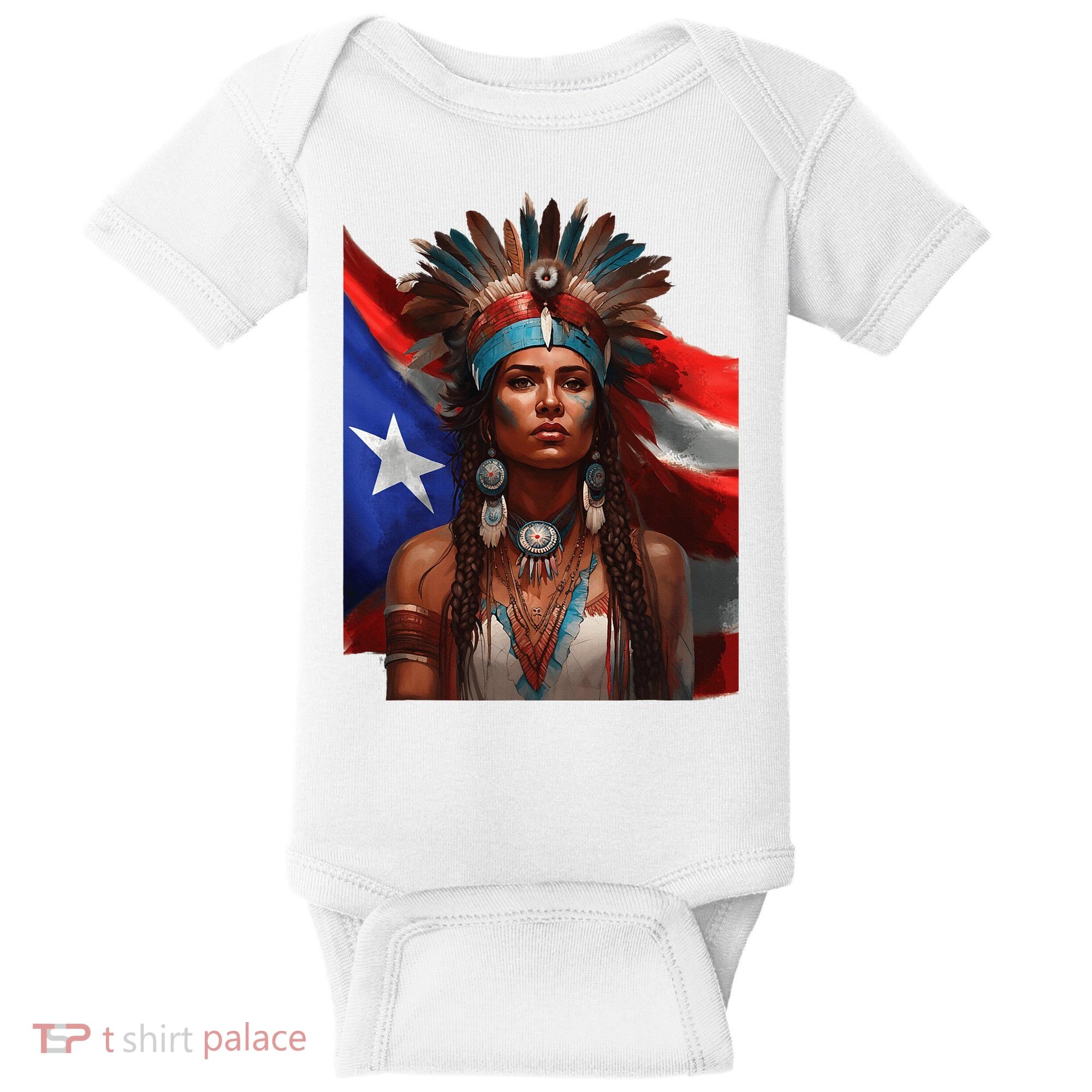 Indigenous Taino Woman Puerto Rican Flag Caribbean Baby Bodysuit