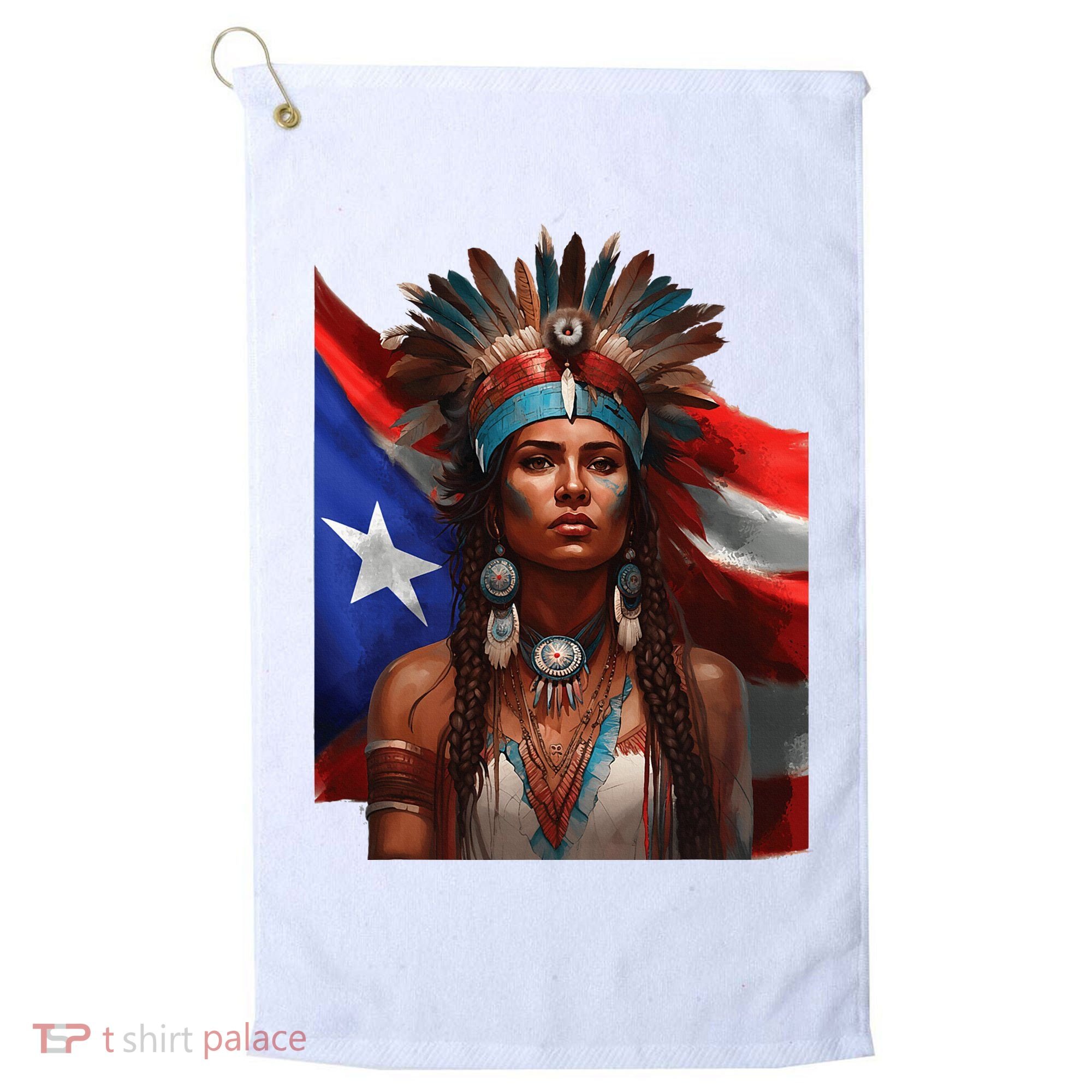 Indigenous Taino Woman Puerto Rican Flag Caribbean Golf Towel