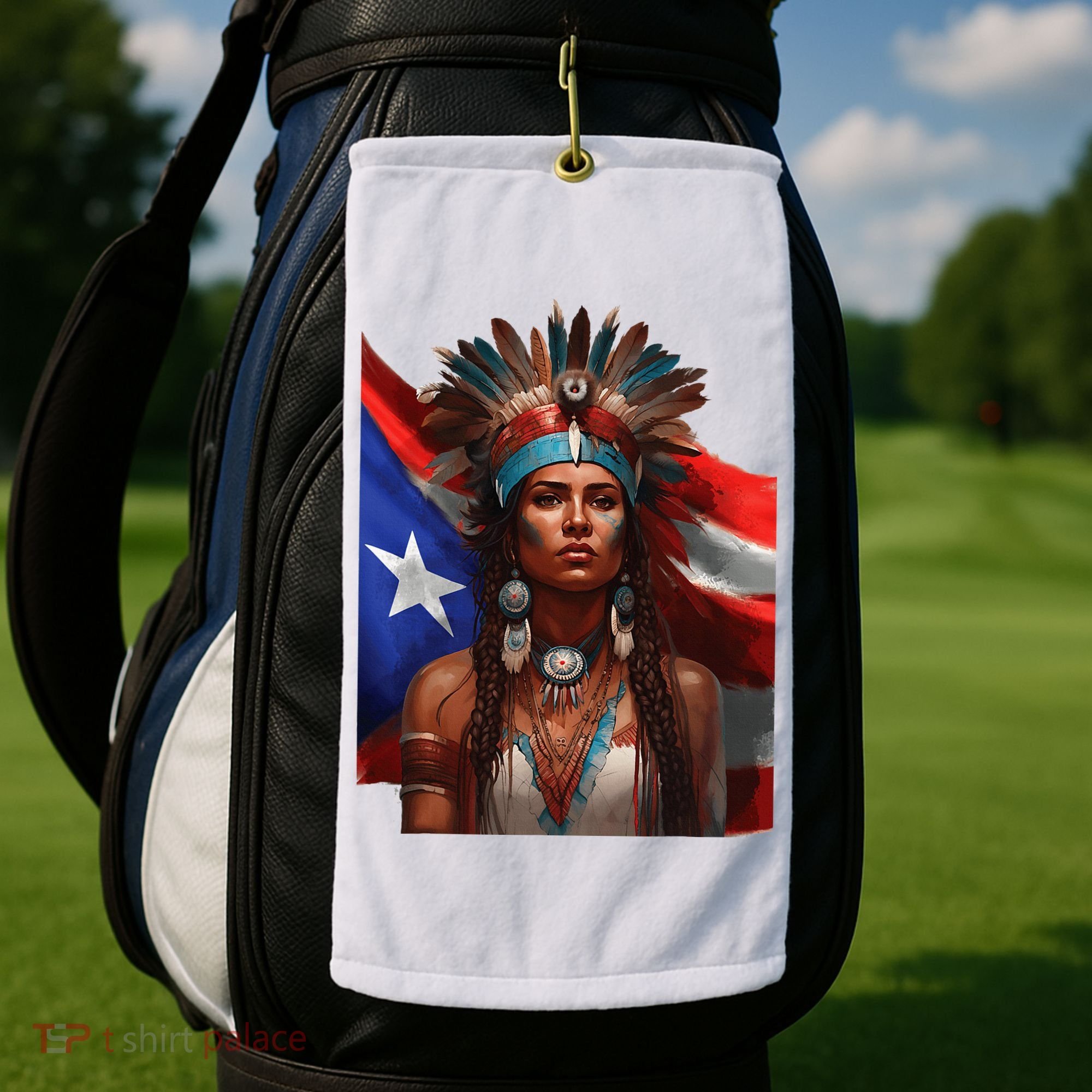 Indigenous Taino Woman Puerto Rican Flag Caribbean Golf Towel