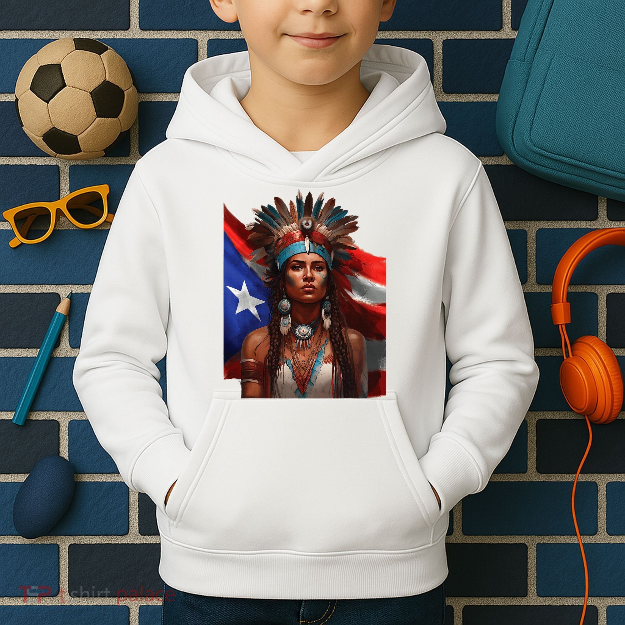 Indigenous Taino Woman Puerto Rican Flag Caribbean Kids Hoodie