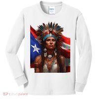 Indigenous Taino Woman Puerto Rican Flag Caribbean Kids Long Sleeve Shirt thumb 0