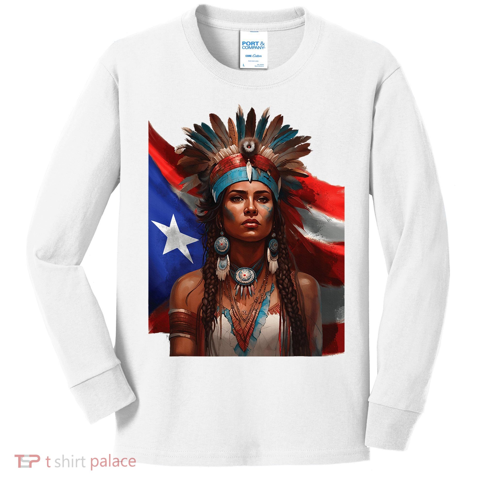 Indigenous Taino Woman Puerto Rican Flag Caribbean Kids Long Sleeve Shirt