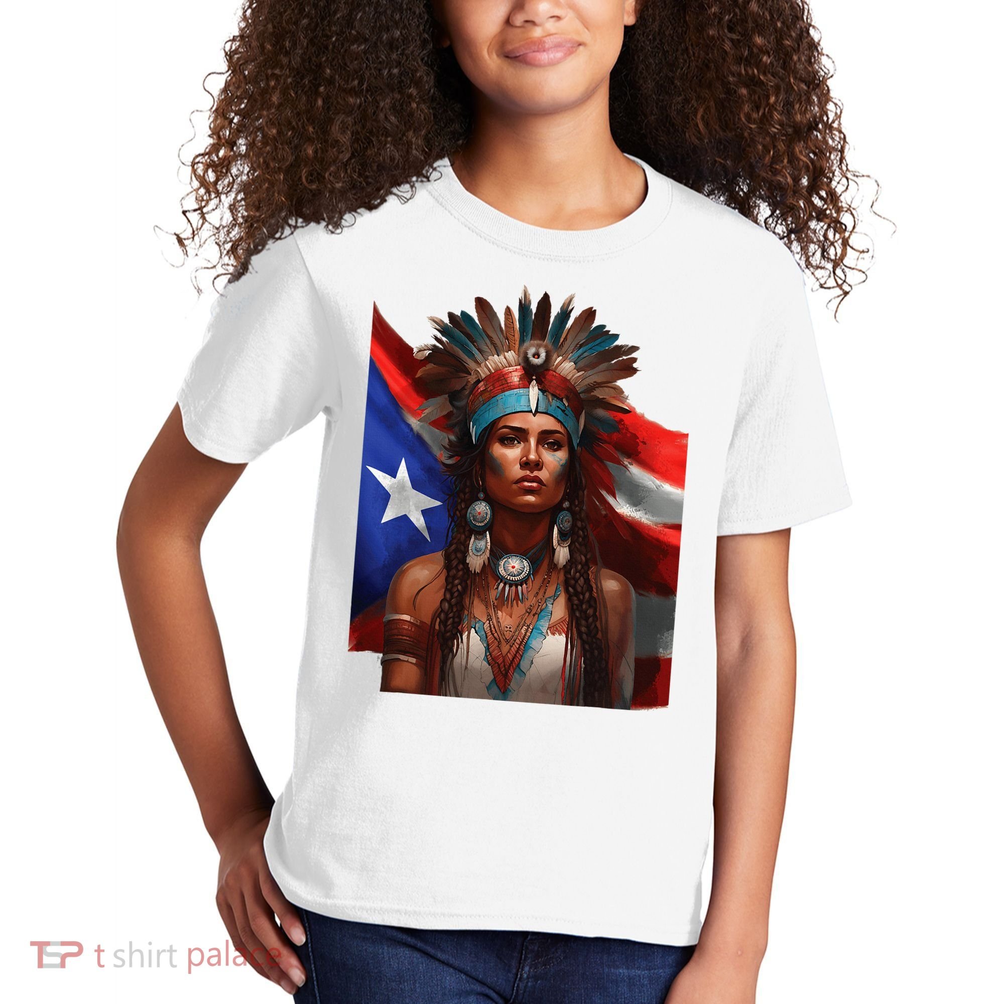 Indigenous Taino Woman Puerto Rican Flag Caribbean Kids T-Shirt