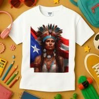 Indigenous Taino Woman Puerto Rican Flag Caribbean Kids T-Shirt thumb 3