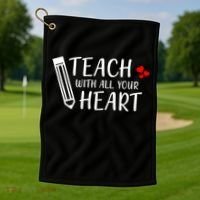I Teach With All Your Heart Golf Towel thumb 1