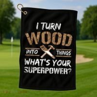 I Turn Wood Into Things Carpenter Funny Woodworking Gift Golf Towel thumb 1