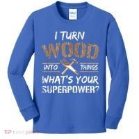 I Turn Wood Into Things Carpenter Funny Woodworking Gift Kids Long Sleeve Shirt thumb 0