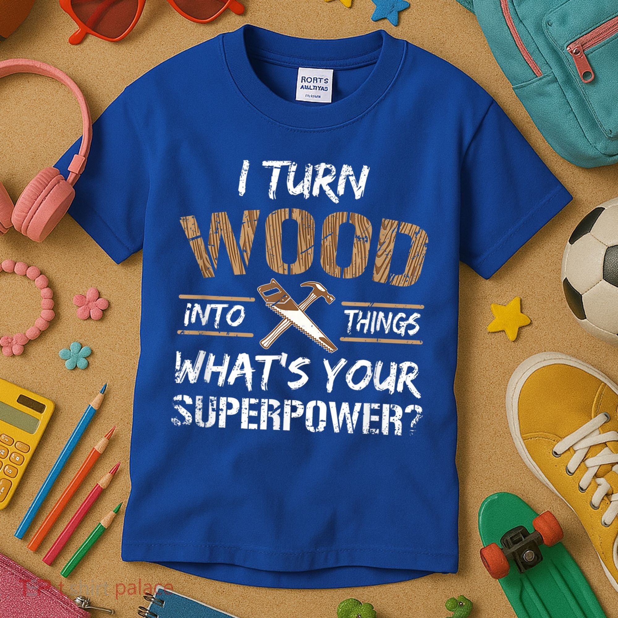 I Turn Wood Into Things Carpenter Funny Woodworking Gift Kids T-Shirt