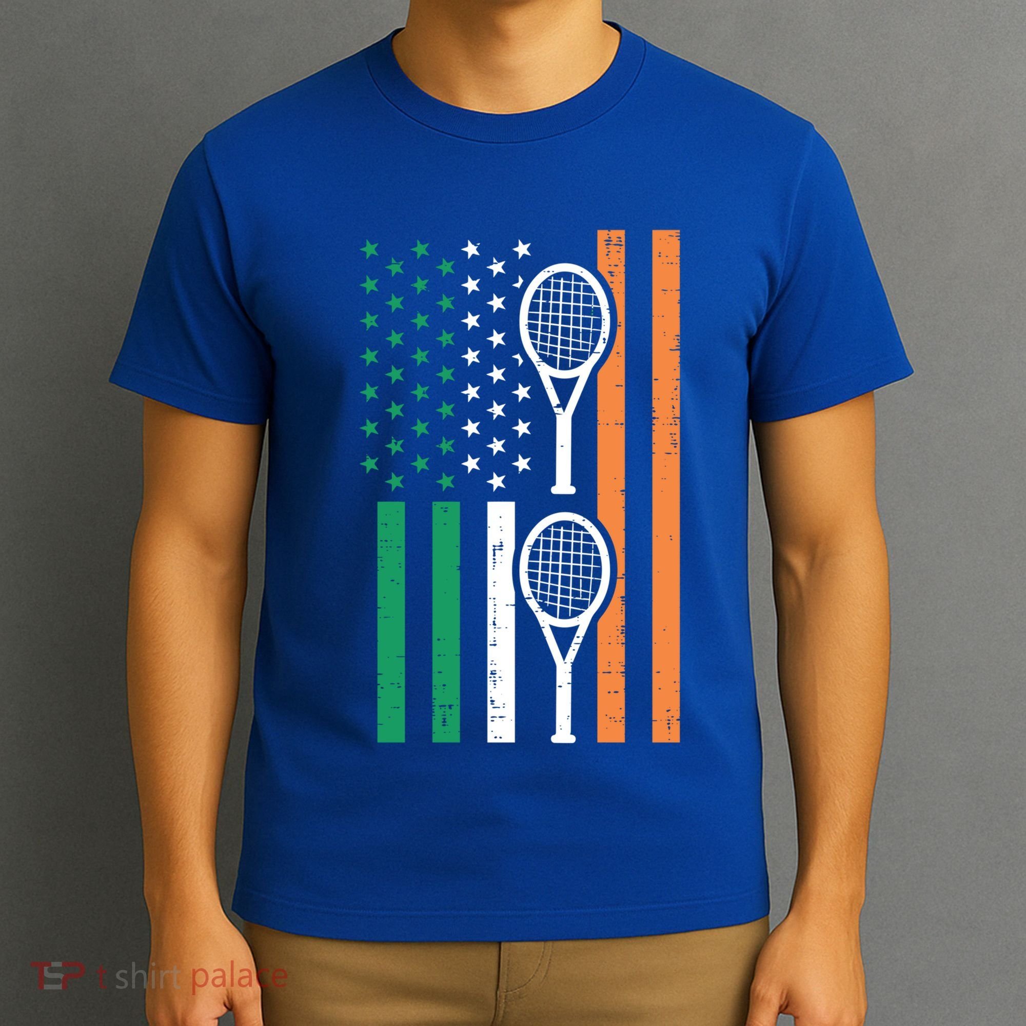 Irish Us Flag Tennis Racket St Patricks Day Sports Patriotic Meaningful Gift T-Shirt