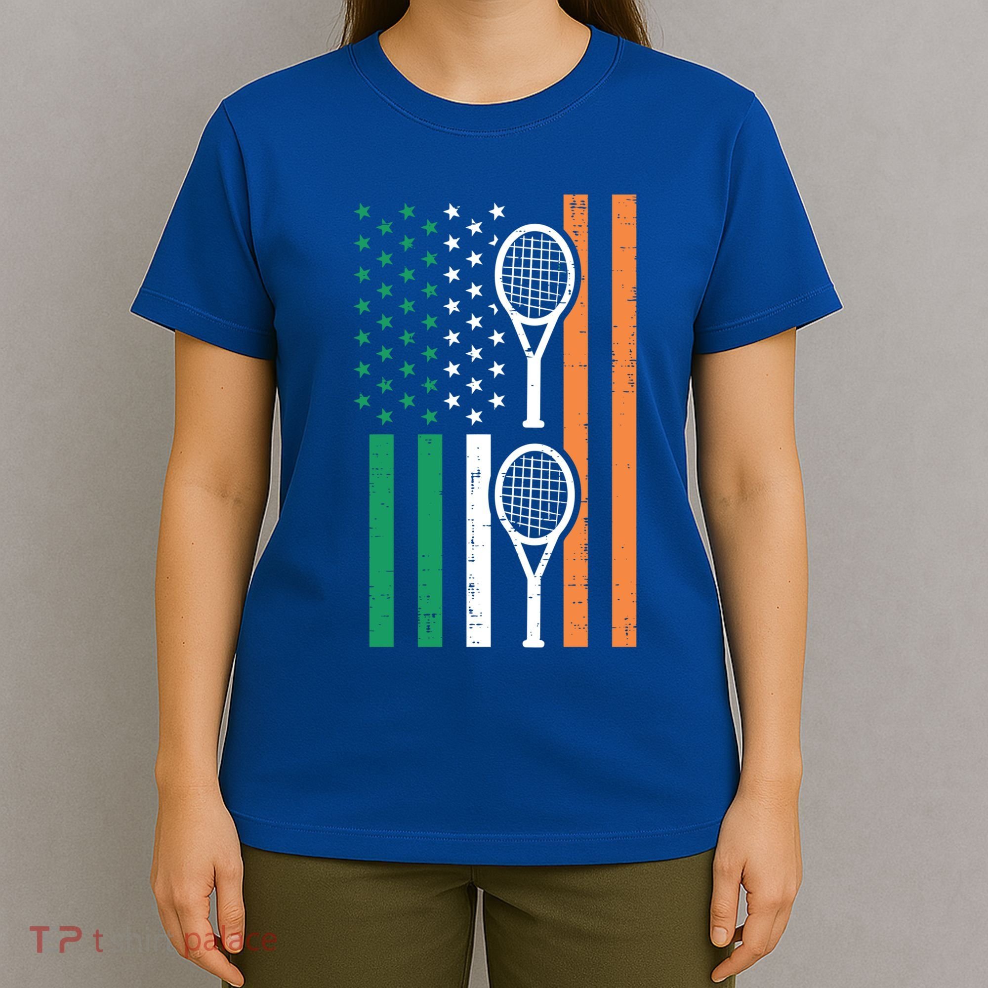 Irish Us Flag Tennis Racket St Patricks Day Sports Patriotic Meaningful Gift T-Shirt