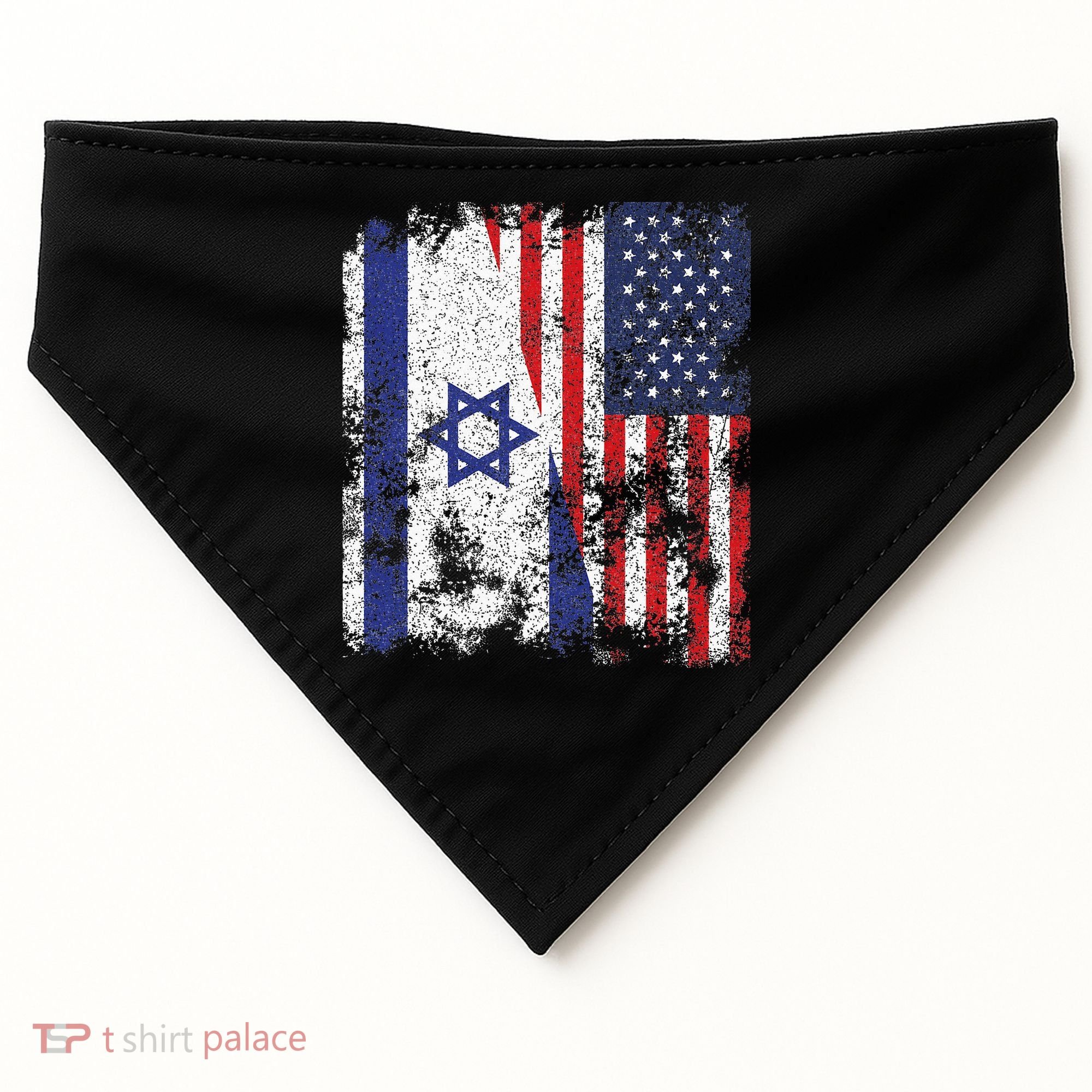 Israel USA Flag Distressed Half American USA-Made Doggie Bandana
