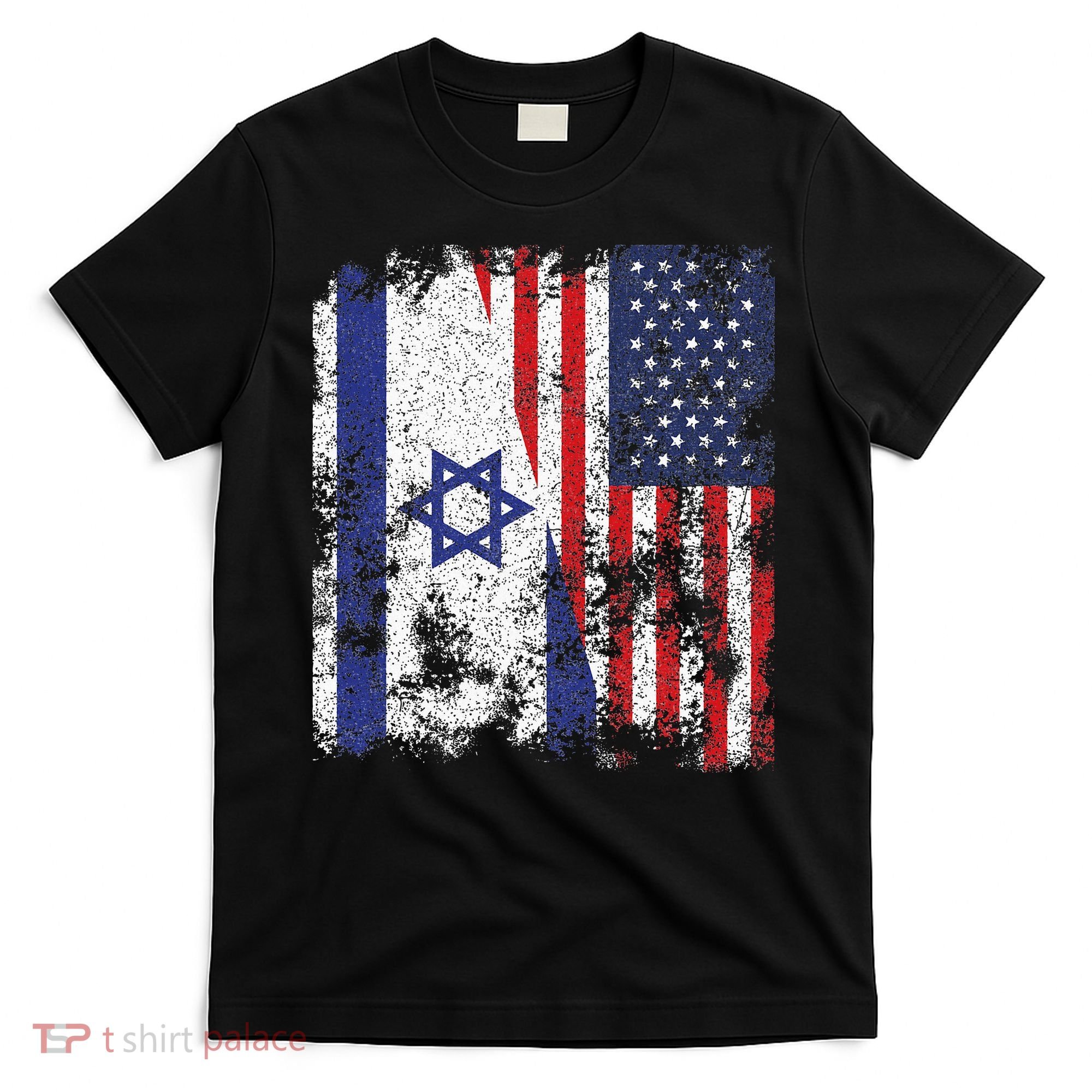 Israel USA Flag Distressed Half American T-Shirt