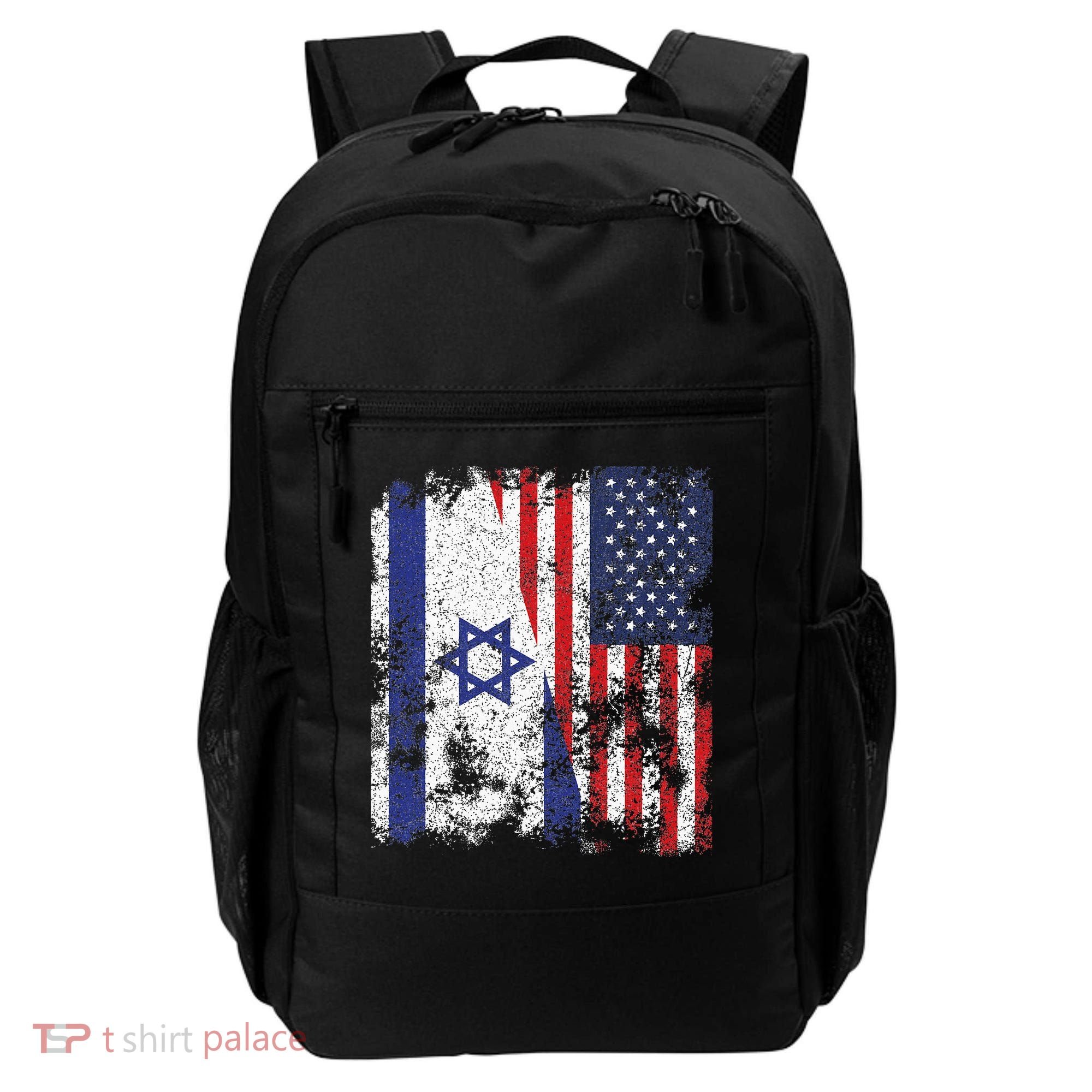 Israel USA Flag Distressed Half American Backpack