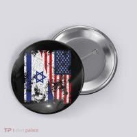 Israel USA Flag Distressed Half American Button thumb 0