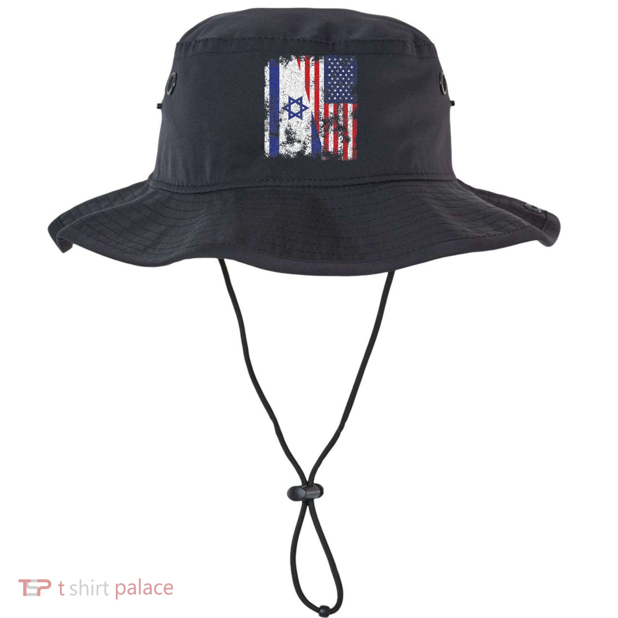 Israel USA Flag Distressed Half American Bucket Hat
