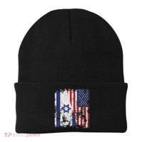 Israel USA Flag Distressed Half American Beanie thumb 0