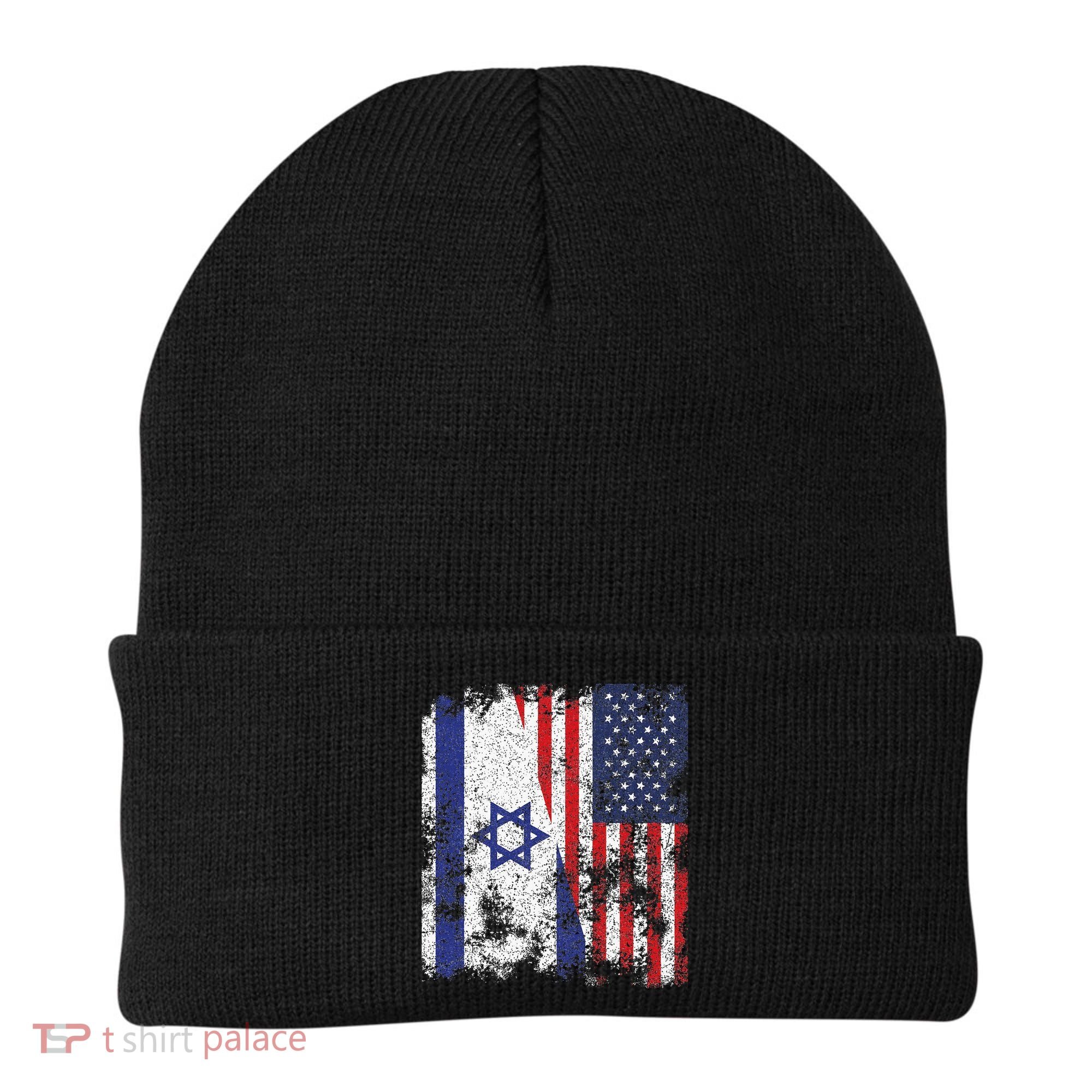 Israel USA Flag Distressed Half American Beanie