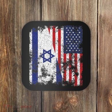 Israel USA Flag Distressed Half American Coaster