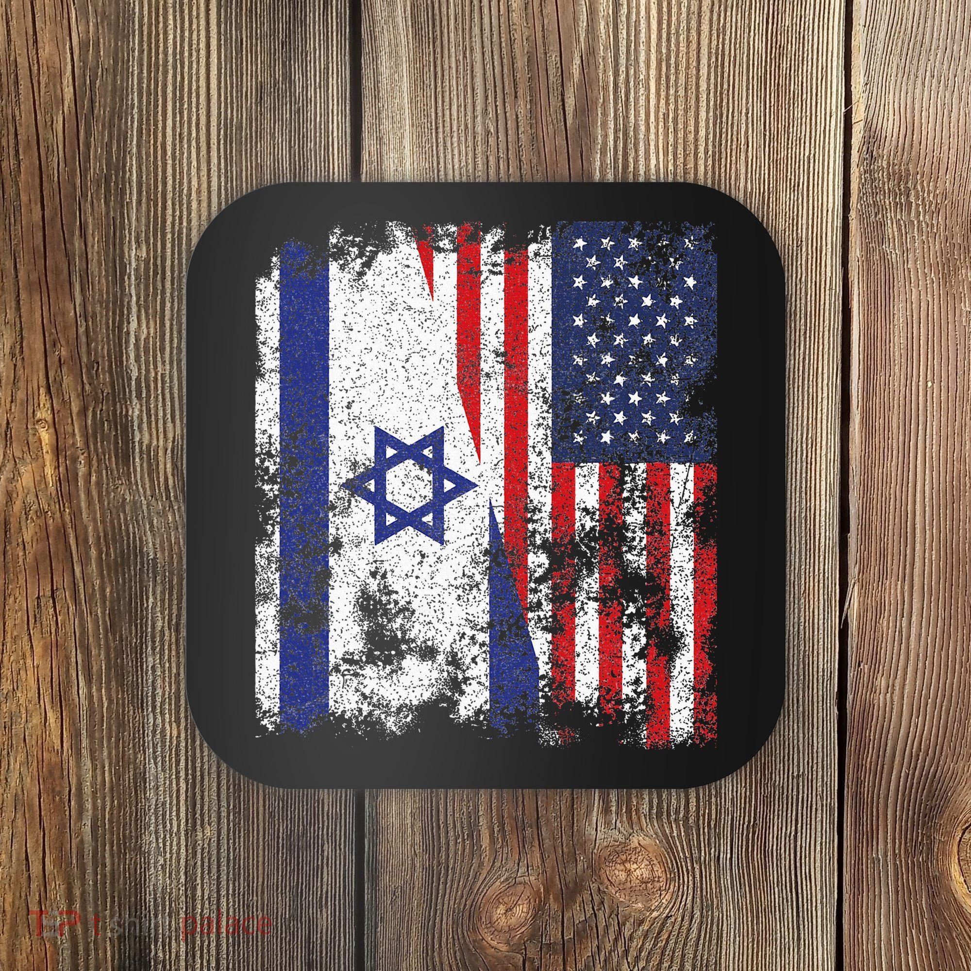 Israel USA Flag Distressed Half American Coaster