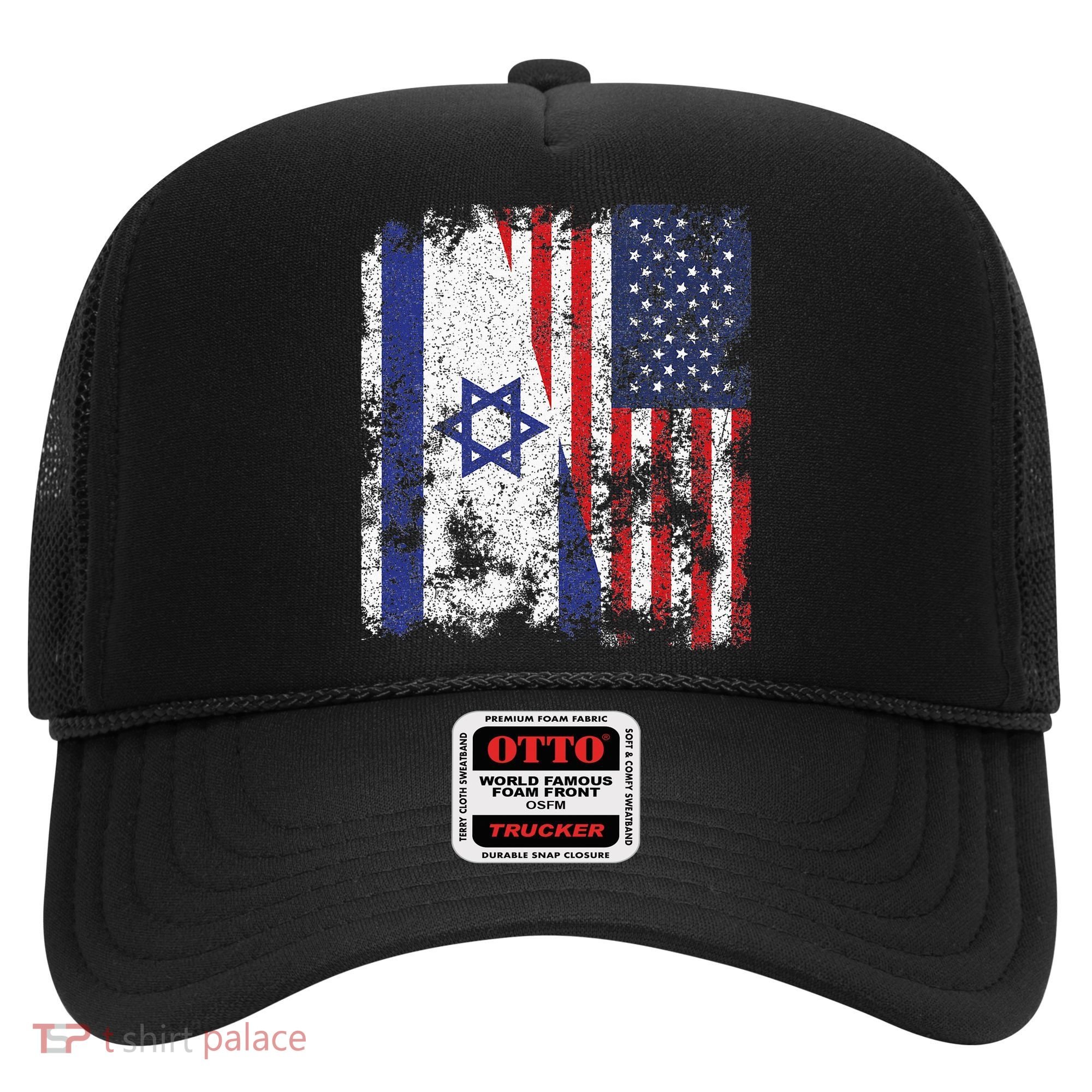 Israel USA Flag Distressed Half American Hat