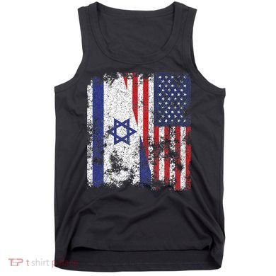 Israel USA Flag Distressed Half American Tank Top