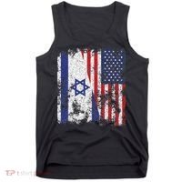 Israel USA Flag Distressed Half American Tank Top thumb 0
