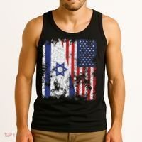 Israel USA Flag Distressed Half American Tank Top thumb 3