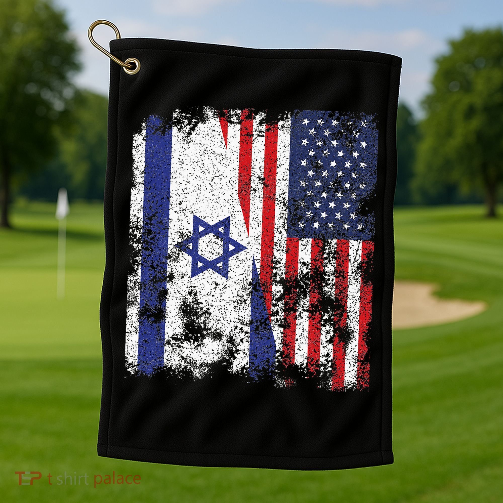 Israel USA Flag Distressed Half American Golf Towel