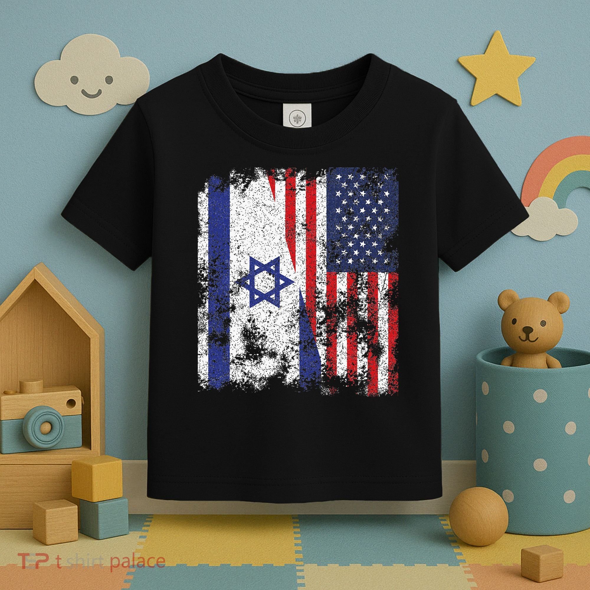 Israel USA Flag Distressed Half American Toddler T-Shirt