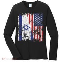 Israel USA Flag Distressed Half American Women's Long Sleeve Shirt thumb 0