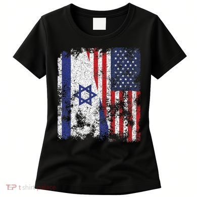 Israel USA Flag Distressed Half American Women's T-Shirt