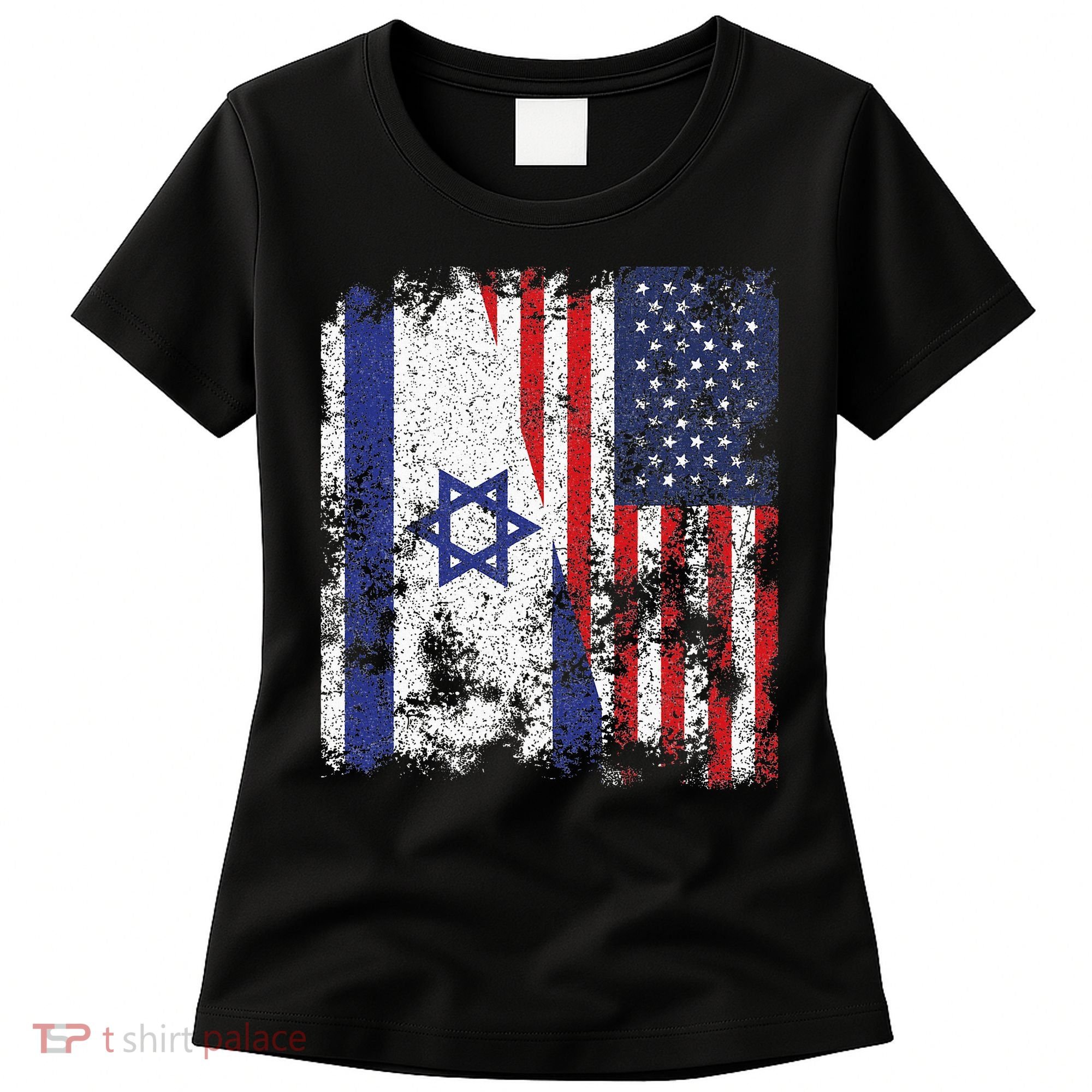 Israel USA Flag Distressed Half American Women's T-Shirt