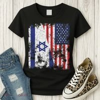 Israel USA Flag Distressed Half American Women's T-Shirt thumb 3