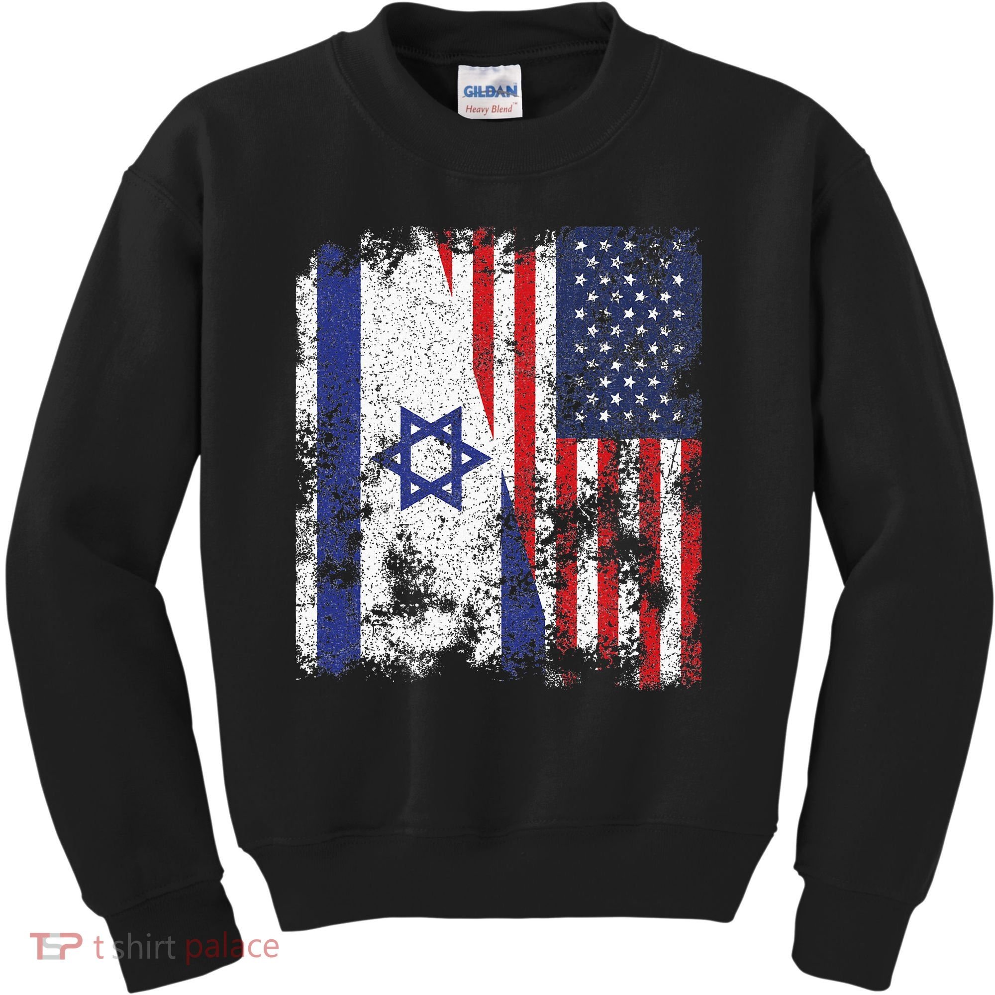 Israel USA Flag Distressed Half American Kids Sweatshirt