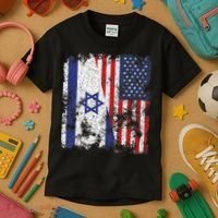 Israel USA Flag Distressed Half American Kids T-Shirt thumb 3