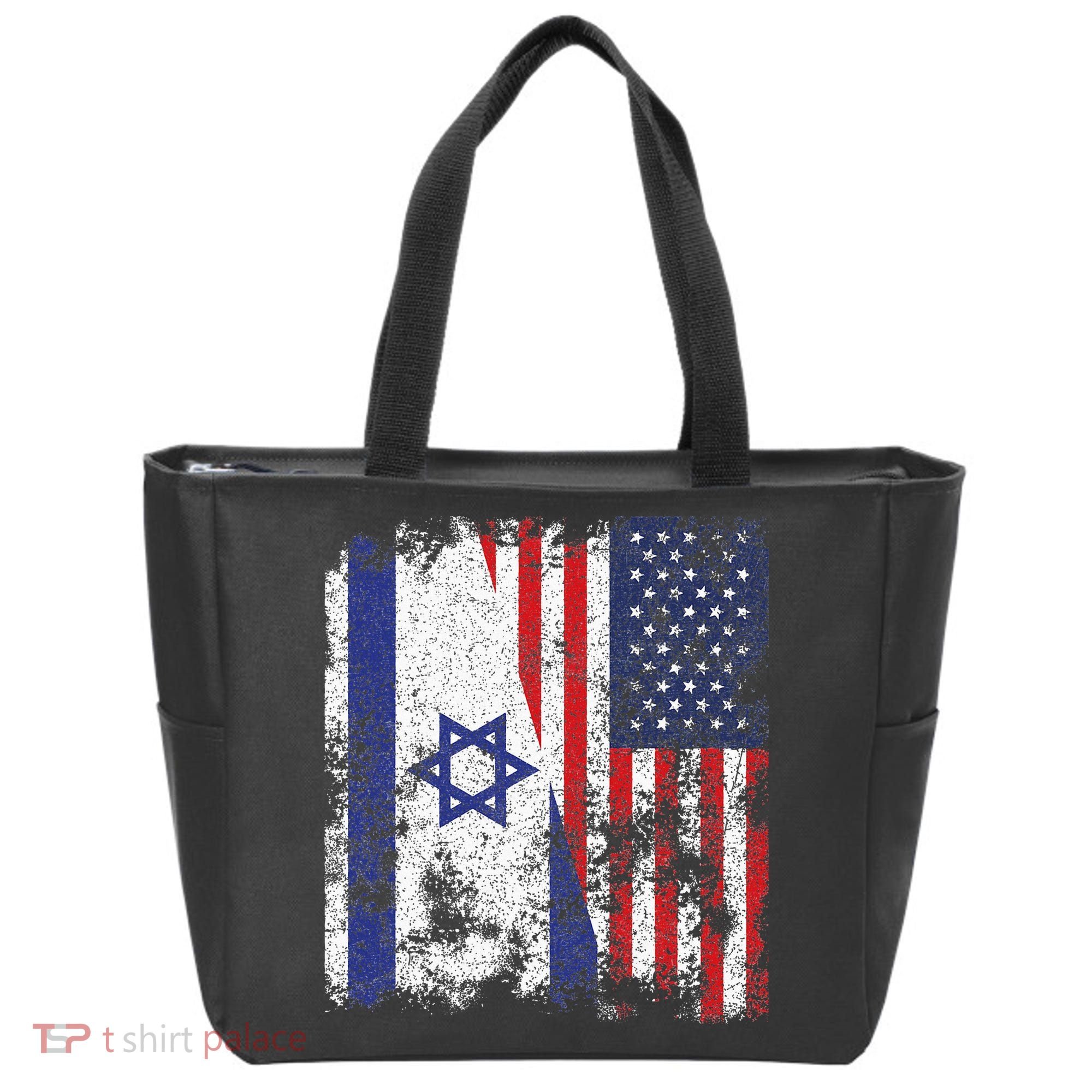 Israel USA Flag Distressed Half American Tote Bag