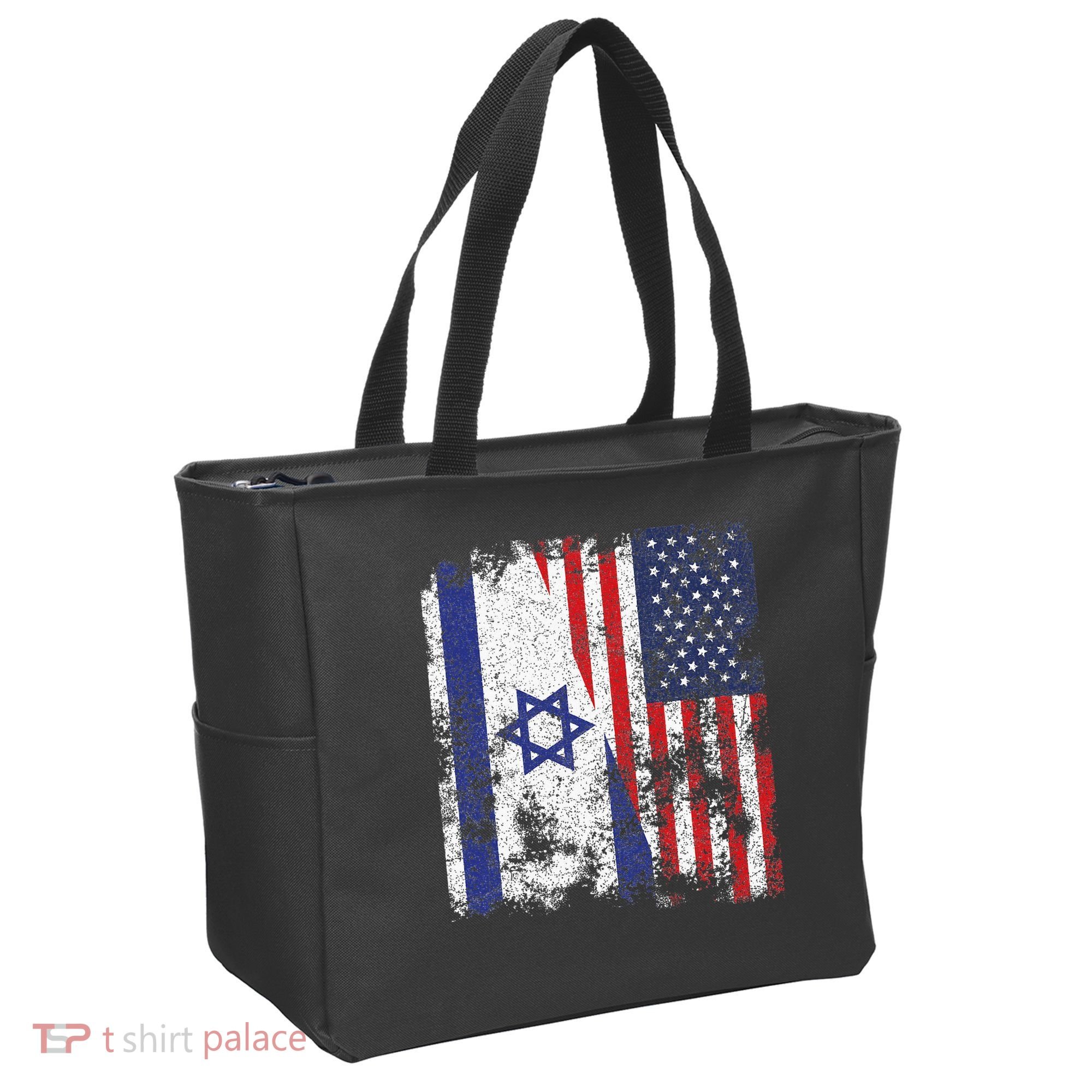 Israel USA Flag Distressed Half American Tote Bag