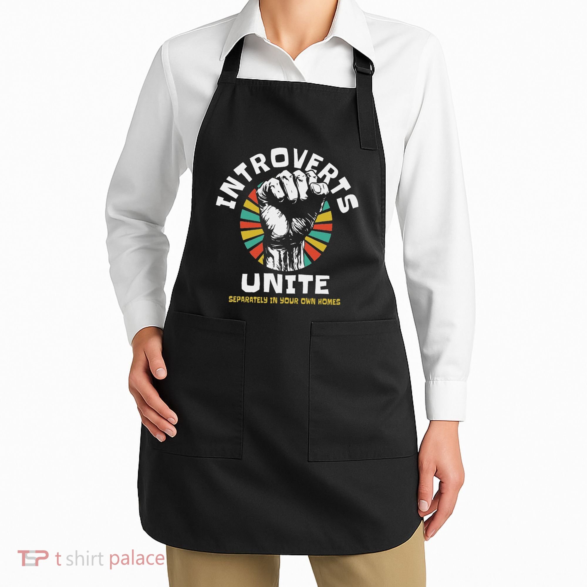 Introverts Unite Separately Own Homes Emblem Apron
