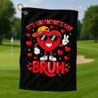 It's Valentines Day Bruh Funny Cute Golf Towel thumb 1