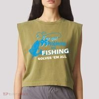 I've Got 99 Problem but Fishing Solves Them All Garment-Dyed Women's Muscle Tee thumb 2