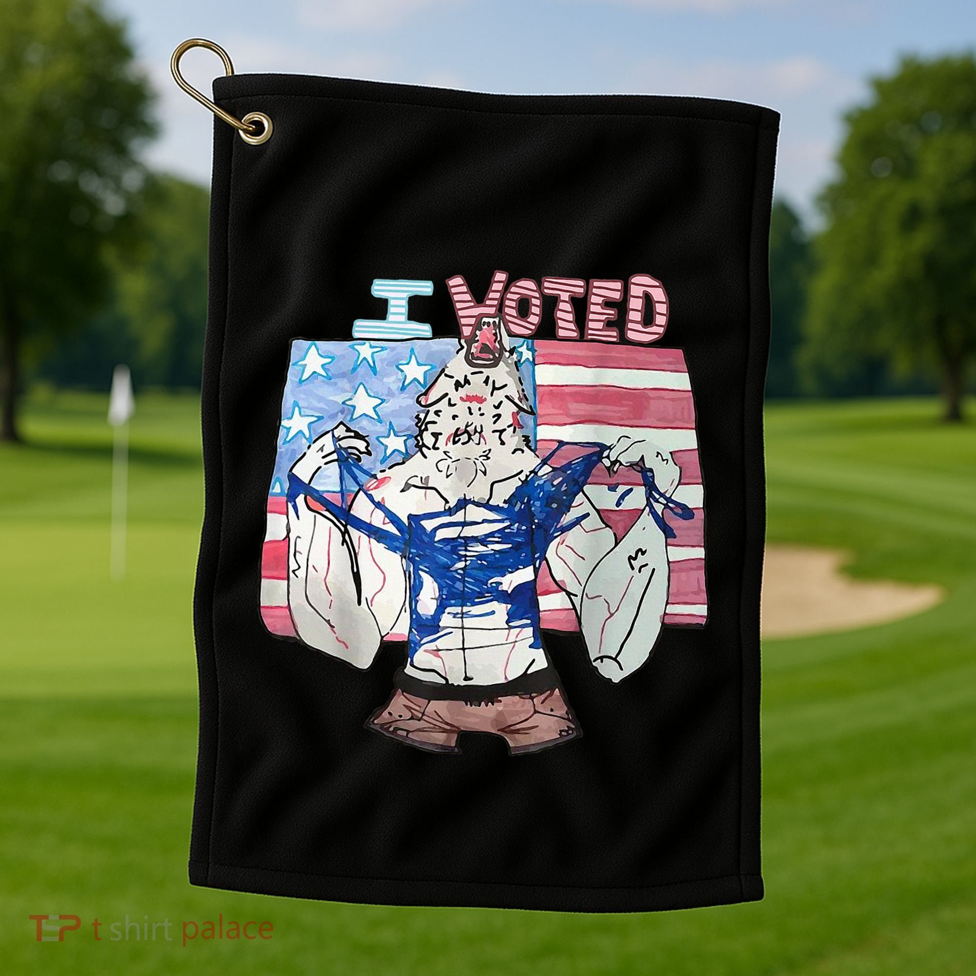 I Voted Werewolf Funny Golf Towel
