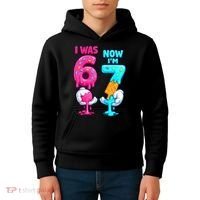 I Was 6 Now I'm 7 Year Old Birthday Six Seven Meme 67 Kids Hoodie thumb 4