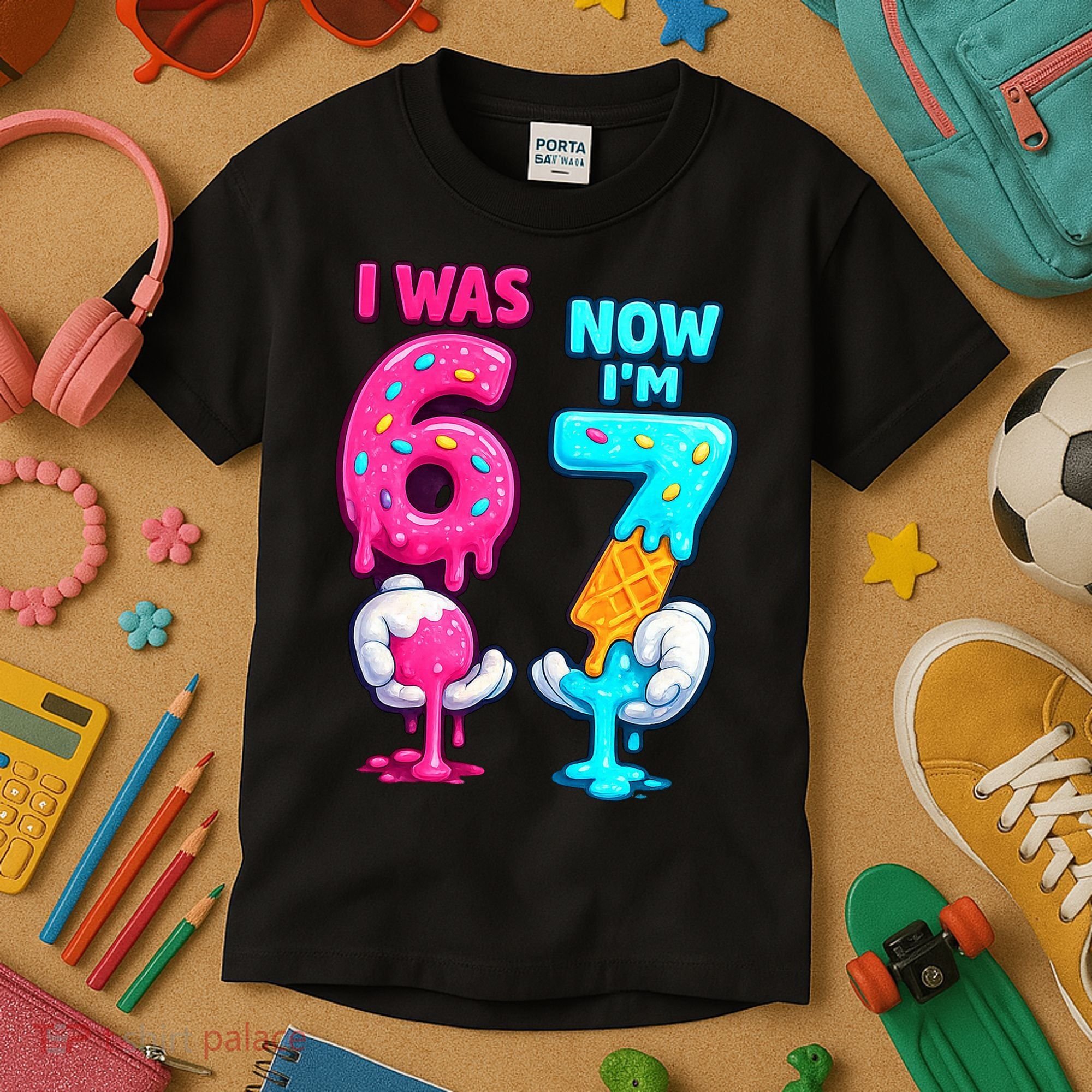 I Was 6 Now I'm 7 Year Old Birthday Six Seven Meme 67 Kids T-Shirt
