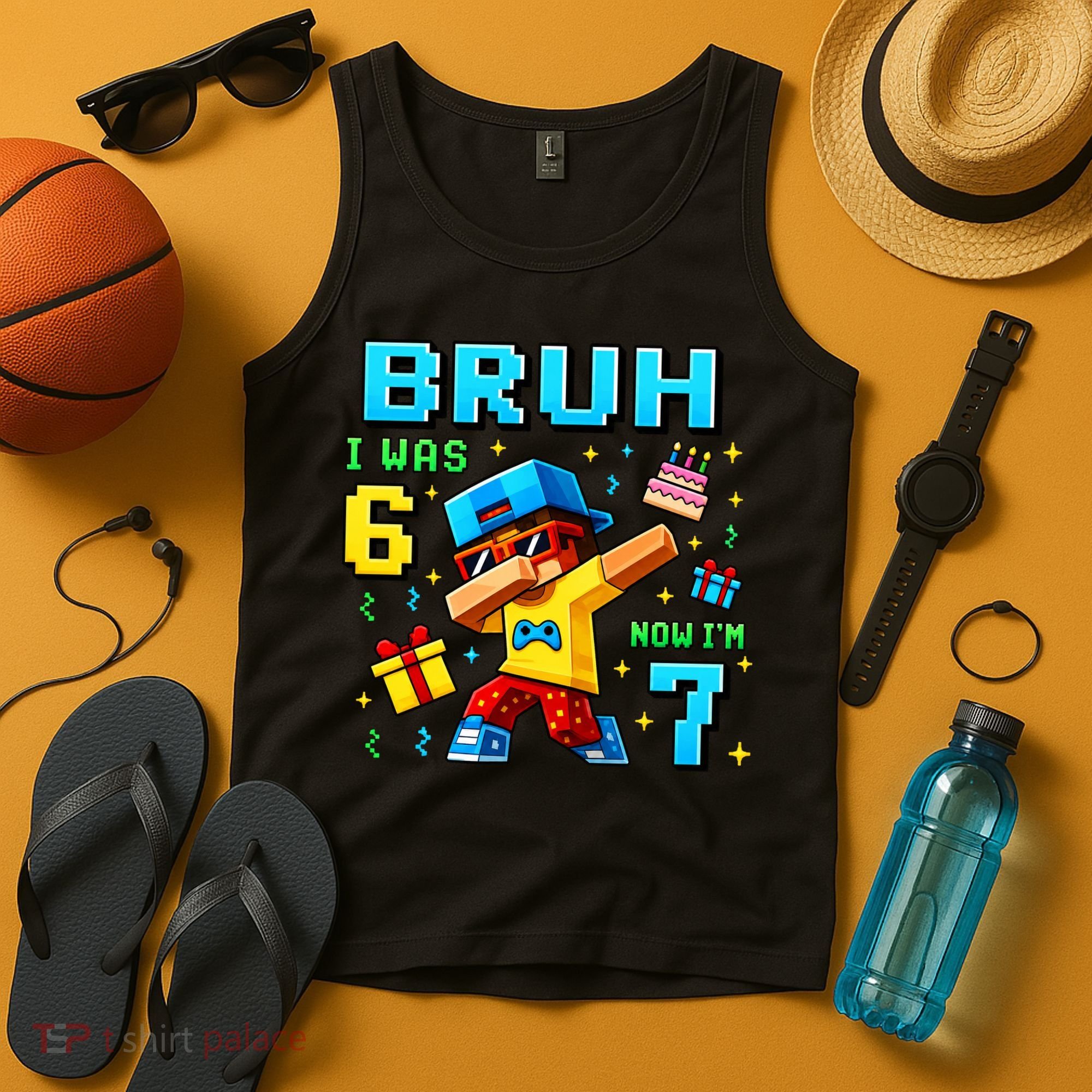 I Was 6 Now I'm 7 7th Birthday 67 Meme Boys Gaming Tank Top