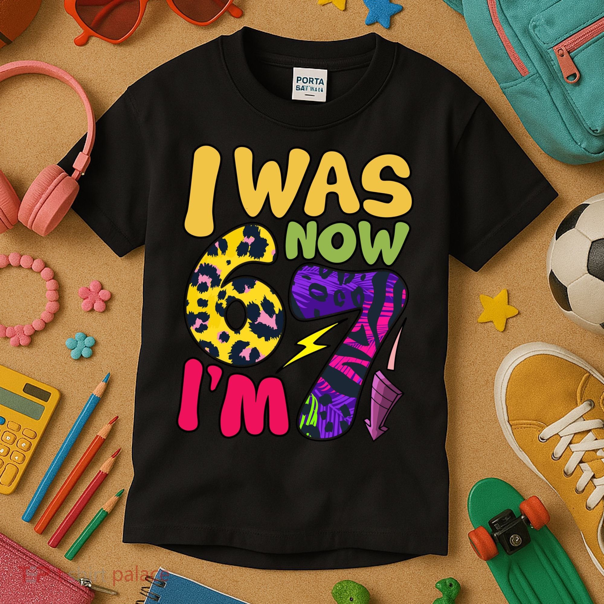 I Was 6 Now I'm 7 Funny 67 Meme 7th Birthday Kids T-Shirt