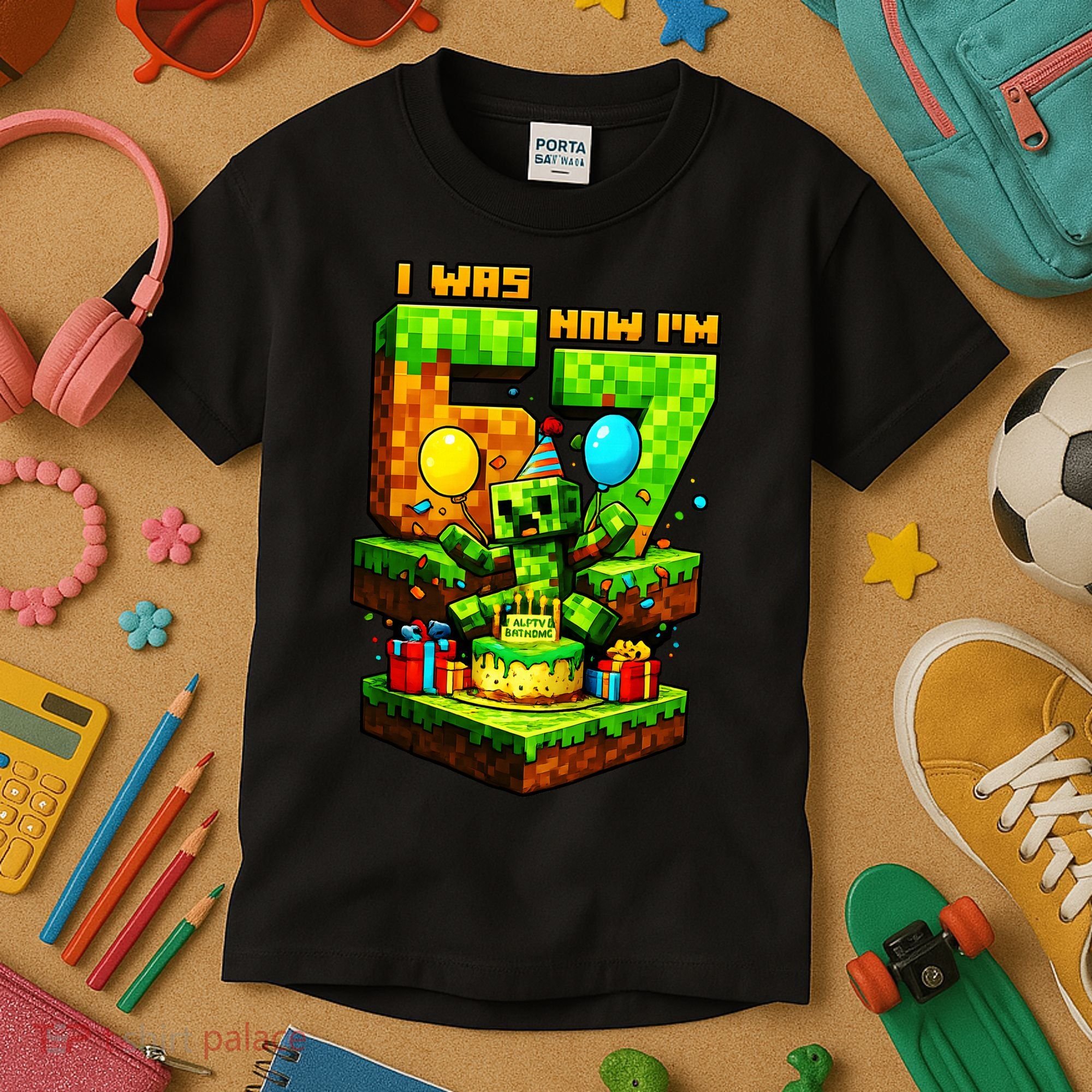 I Was 6 Now I'm 7 Unlocked Pixel Game 67 Meme 7th Birthday Kids T-Shirt