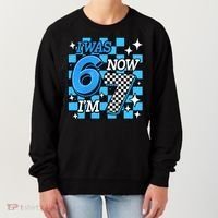I Was 6 Now I'm 7 Birthday Bday Blue Checkered Women's Sweatshirt thumb 0