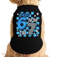 I Was 6 Now I'm 7 Birthday Bday Blue Checkered Doggie Tank thumb 0