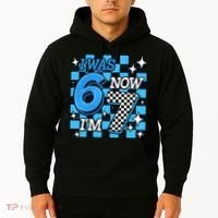 I Was 6 Now I'm 7 Birthday Bday Blue Checkered Hoodie thumb 2