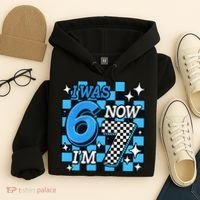 I Was 6 Now I'm 7 Birthday Bday Blue Checkered Hoodie thumb 4